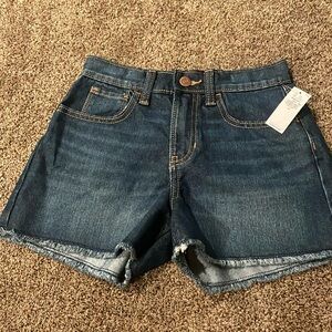 High-rise adjustable jean shorts